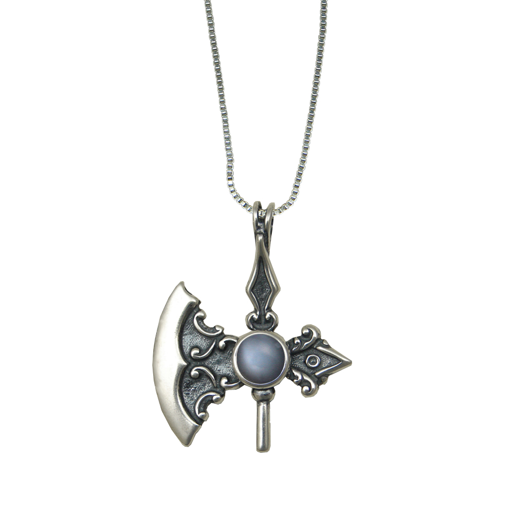 Sterling Silver Royal Battle Axe Pendant With Grey Moonstone